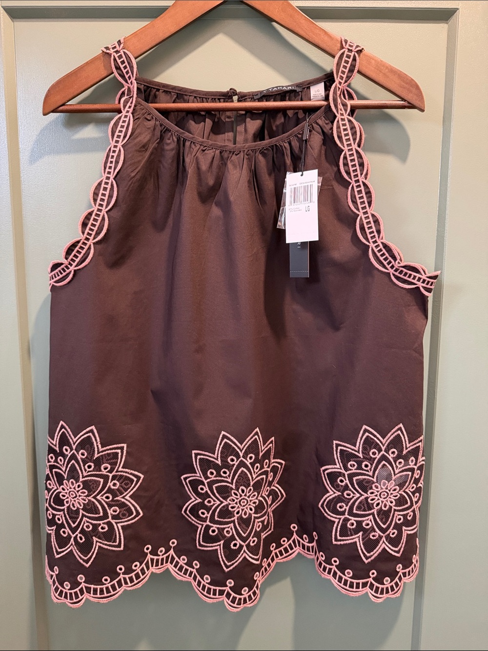 T Tahari Contrast Embroidered Tank - NWT